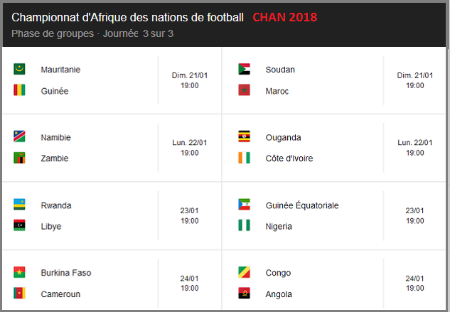 Championnat d'Afrique des nations de football CHAN 2018 journée 3 sur 3