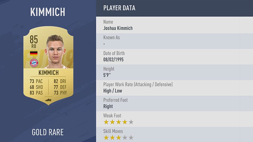 93 - 100 meilleurs joueurs FIFA 19 Joshua Kimmich Bayern Munich