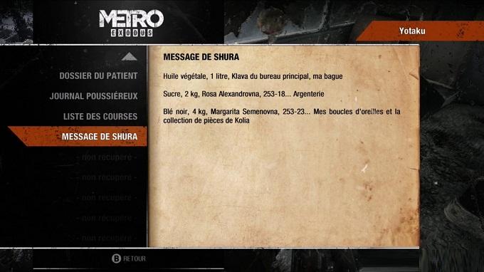 Guide objets de collection Moscou dans Metro Exodus Journal 5 Message de Shura’s Note