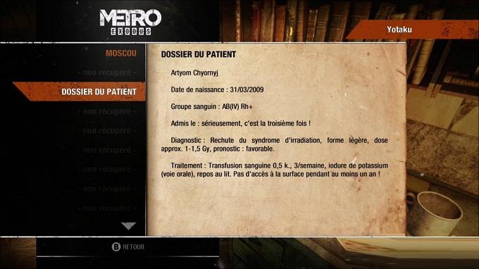 Metro Exodus Soluce objets collection Moscou page journal 2 Dossier du Patient