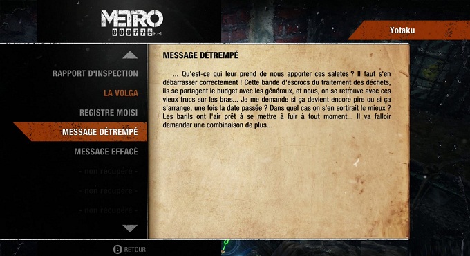 Xbox one Metro Exodus collectibles la volga page journal message détrempé emplacement