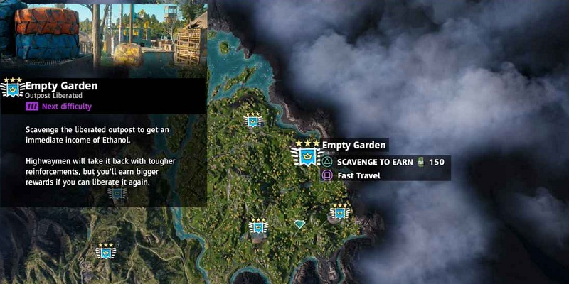 guide far cry new dawn avant-postes jardin vide localisation outposts empty garden