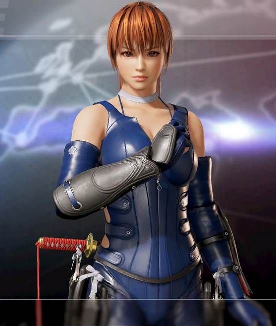 Kasumi Dead or Alive 6 Costume Blue sleeveless bodysuit with white ribbon