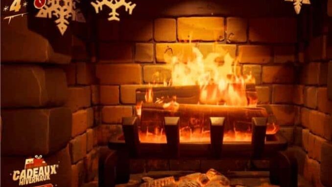 Se réchauffer près du feu de la cheminée du chalet Fortnite défis de Noël Mission Fête hivernale