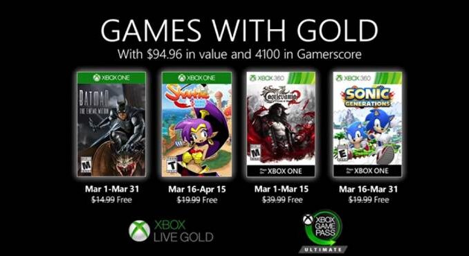 Xbox Games with Gold - jeux gratuits pour mars 2020