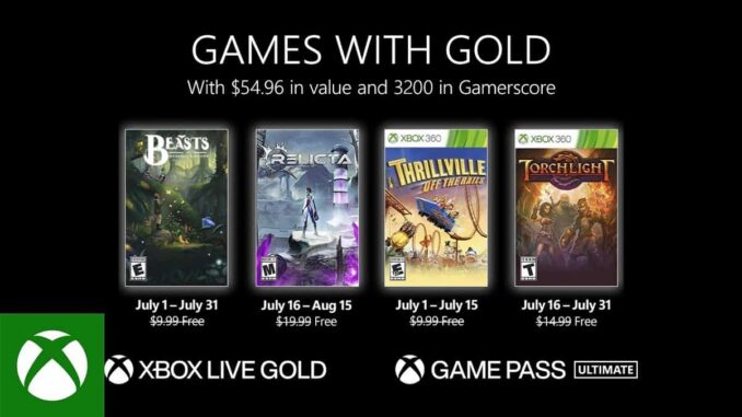 Xbox Games with Gold juillet 2022 Jeux gratuits juillet Xbox