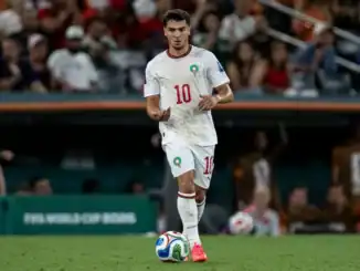 Azzedine Ounahi, Brahim Diaz et Soufiane Rahimi célébrant la victoire du Maroc